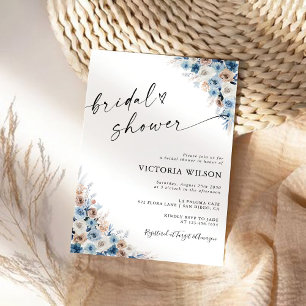 Blue Boho Floral Bridal Shower Invitation