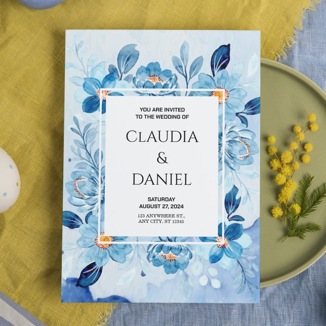 Blue Boho Floral Elegant & Chic Wedding  Invitation (Creator Uploaded)