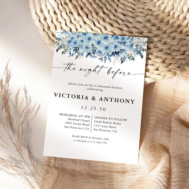 Blue Boho Floral The Night Before Invitation (Creator Uploaded)