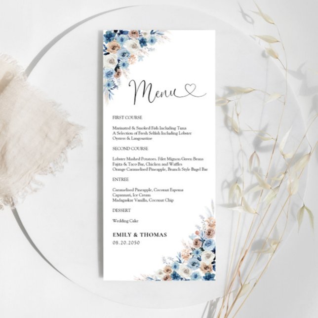 Blue Boho Floral Wedding Ceremony Menu (Creator Uploaded)