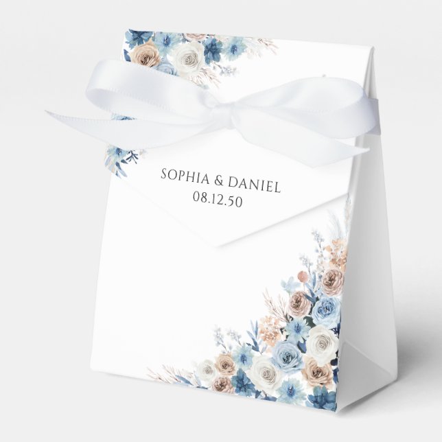 Blue Boho Floral Wedding Favour Box (Front Side)
