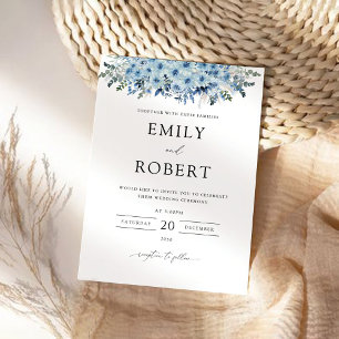 Blue Boho Floral Wedding Invitation