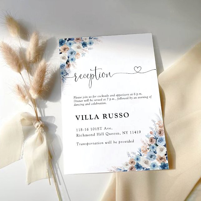 Blue Boho Floral Wedding Reception Card (Creator Uploaded)