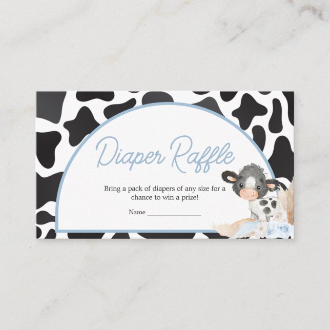 Blue Boho Highland Cow Baby Shower Diaper Raffle Enclosure Card (Front)