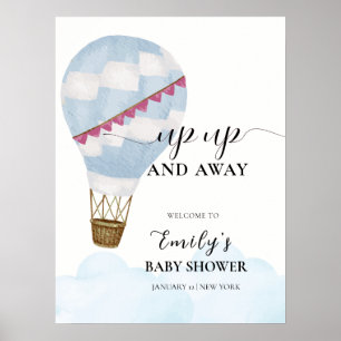 Blue Boho Hot Air Balloon Baby Shower Welcome Poster