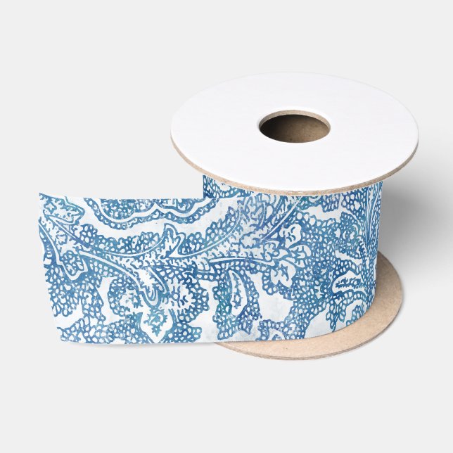 Blue Boho Lace Paisley Pattern   Satin Ribbon (Spool)