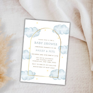 Blue Boho Moon Star Cloud Arch Boy Baby Shower Invitation