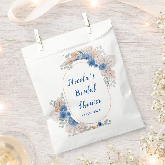 Blue Boho Pampas Grass Bridal Shower Favour Bag (Clipped)