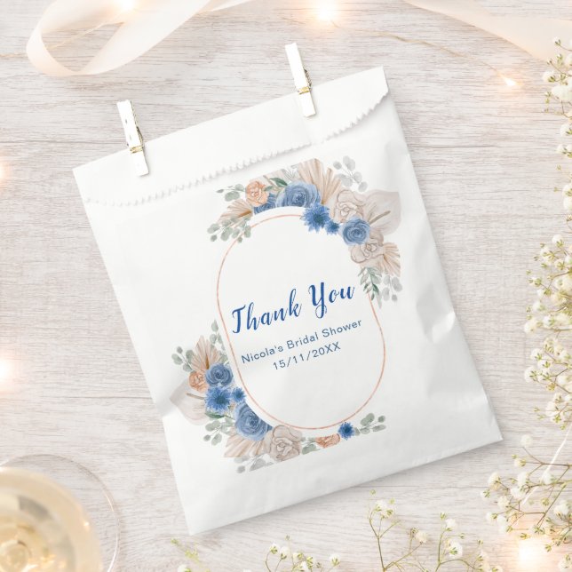 Blue Boho Pampas Grass Bridal Shower Favour Bag (Clipped)