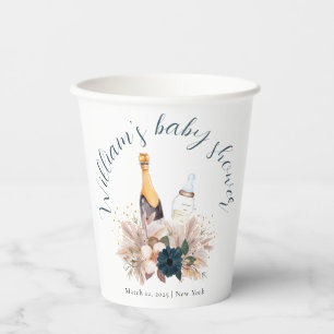Blue Boho Poppin Champagne Bottles Baby Shower  Paper Cups