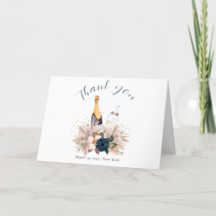Blue Boho Poppin Champagne Bottles Baby Shower  Thank You Card