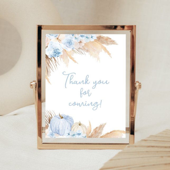 Blue Boho Pumpkin Baby Shower Thank You for Coming Poster (Boy Little Pumpkin Baby Shower Thank You for Coming Sign)