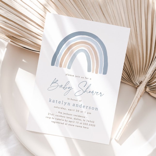 Blue Boho Rainbow Boy Baby Shower Invitation (Creator Uploaded)