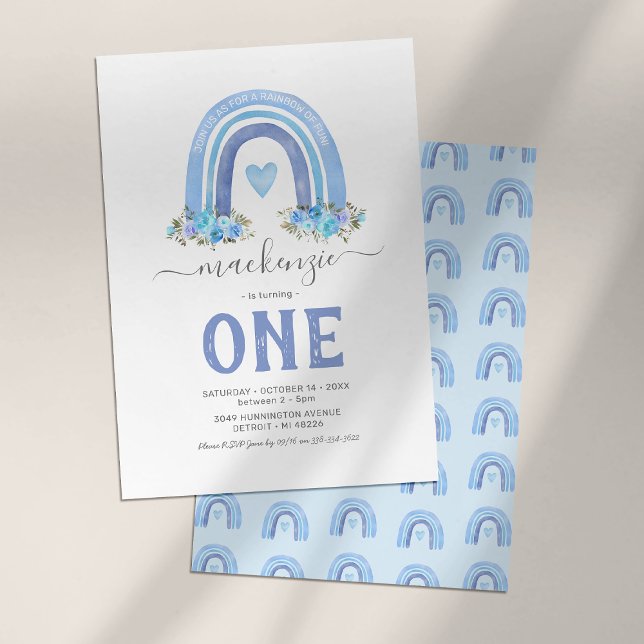 Blue Boho Rainbow Boy Invitation d'anniversaire (Créateur téléchargé)
