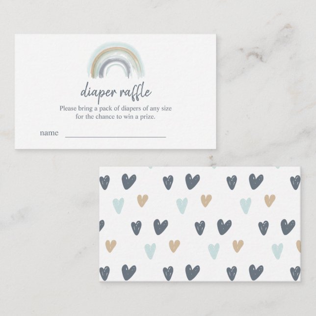 Blue Boho Rainbow Diaper Raffle Tickets Enclosure Card (Front/Back)