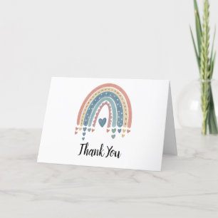 Blue Boho Rainbow Watercolor Carte de remerciement