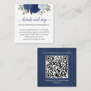Blue Boho Roses Wedding Details & RSVP QR Code Enclosure Card