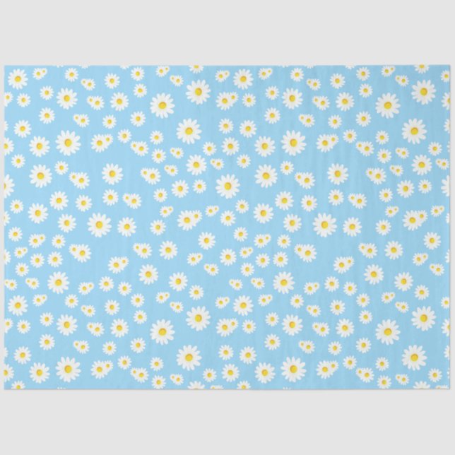 Blue Boho Spring Daisies Pattern Tissue Paper (Front)