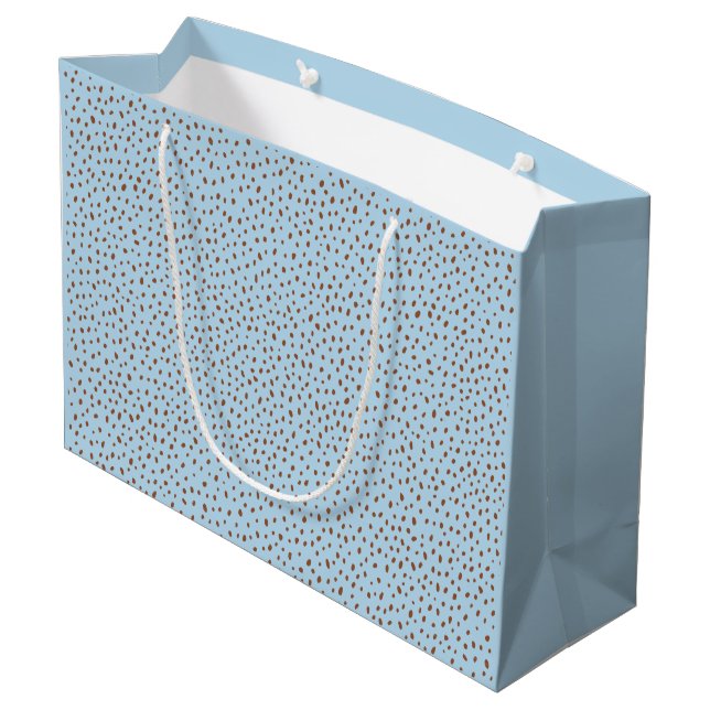 Blue & Boho Terracotta Brown Dots Baby Shower Large Gift Bag (Back Angled)