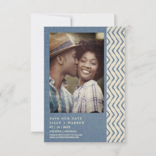 Blue Boho Textile Texture Engaged Romantic Couple Save The Date
