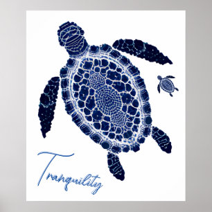 Blue Boho Tranquility Sea Turtle Family Poster