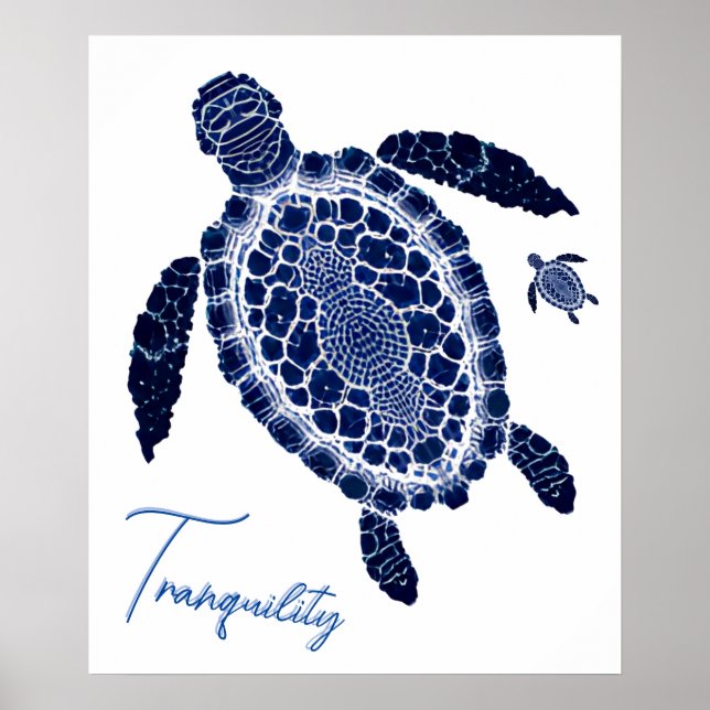 Blue Boho Tranquility Sea Turtle Family Poster (Front)