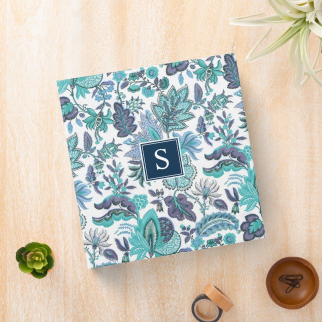 Blue Boho Vintage Floral Monogram Binder (In Situ)