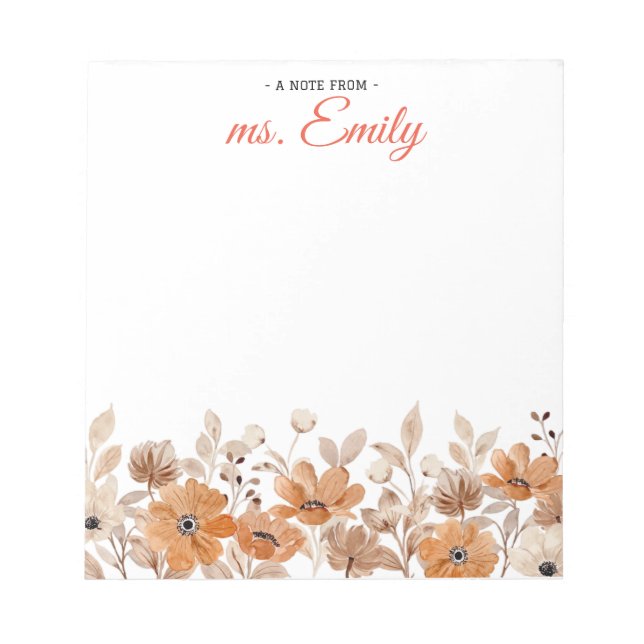 Blue Boho Watercolor Border Personalized Notepad (Front)