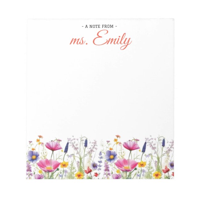 Blue Boho Watercolor Border Personalized Notepad (Front)