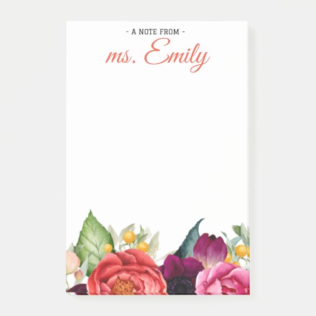 Blue Boho Watercolor Border Personalized Post-it Notes (Front)