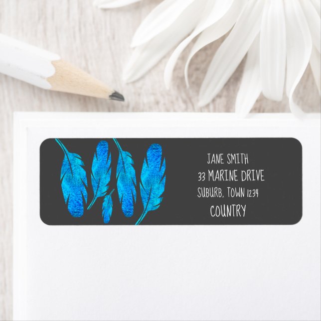 Blue boho watercolor feather art (Insitu)