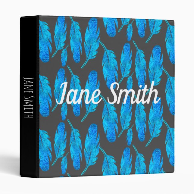 Blue boho watercolor feather art binder (Front/Spine)