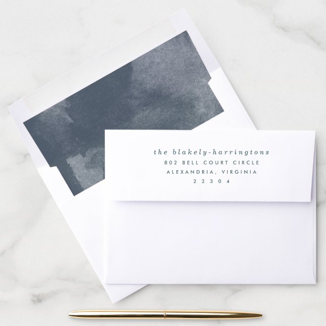 Blue Boho Watercolor Lined Envelope (Blue boho watercolor envelope liner with return address back flap.)