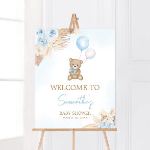 Blue Boho We Can Bearly Wait Welcome Poster