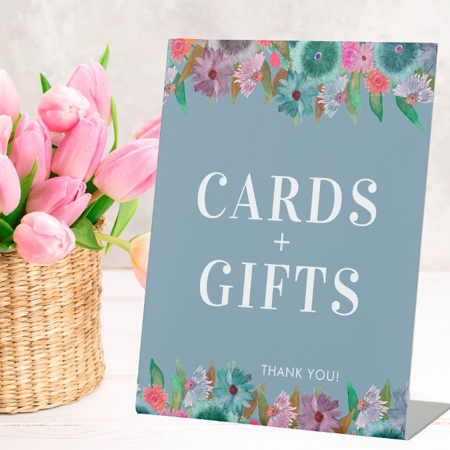Blue Boho Wildflower Wedding Cards And Gifts  Pedestal Sign (Creator Uploaded)
