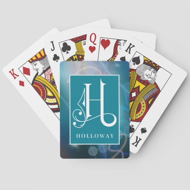 Blue Bokeh Background  H Monogram, Personalize Bic Playing Cards (Back)