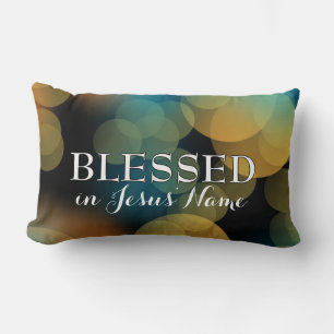 BLUE BOKEH   Blessed in Jesus' Name   Custom Lumbar Pillow