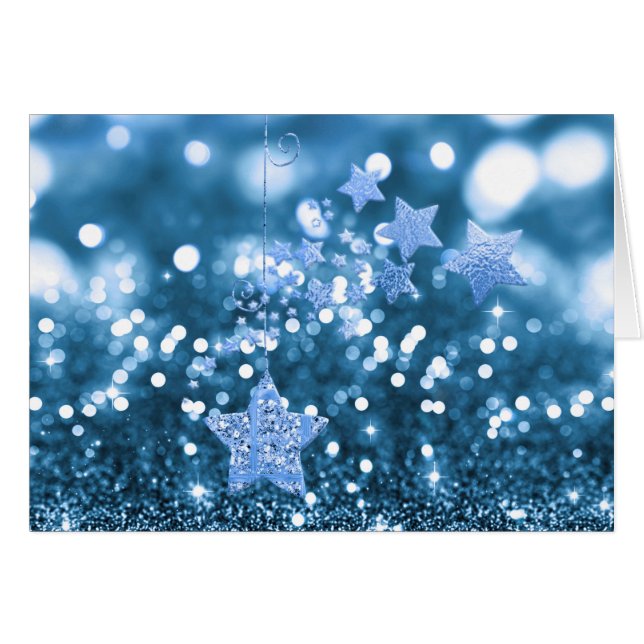 Blue Bokeh Faux Glitter & Stars (Front Horizontal)