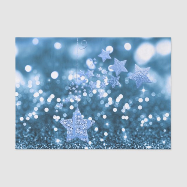 Blue Bokeh Faux Glitter & Stars Tissue Paper (Front)