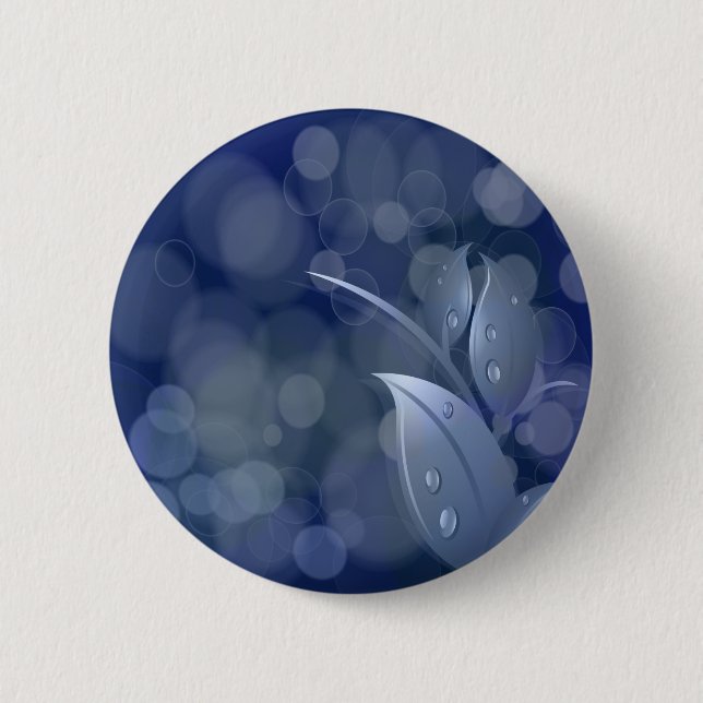 Blue Bokeh Leaves 2 Inch Round Button (Front)