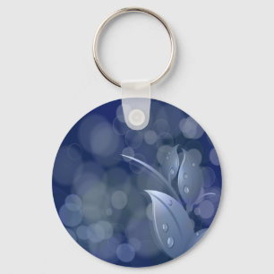 Blue Bokeh Leaves Keychain