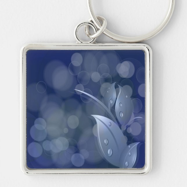 Blue Bokeh Leaves Keychain (Front)