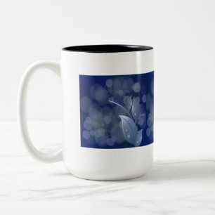 Blue Bokeh Leaves Two-Tone Coffee Mug