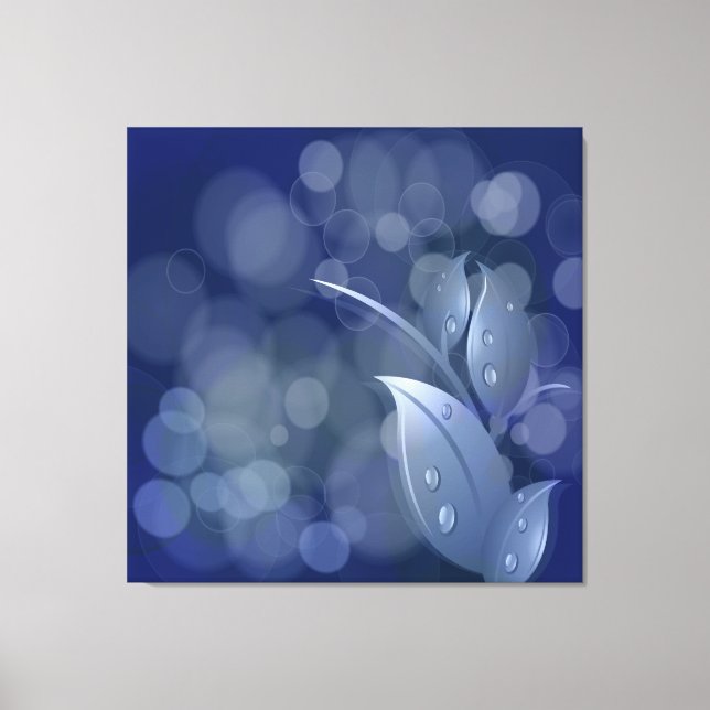 Blue Bokeh Leaves Wrapped Canvas (Front)