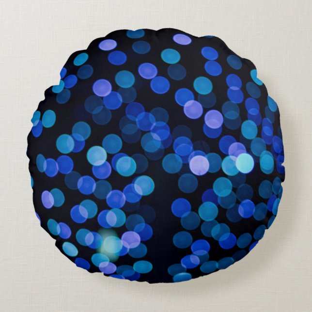 Blue bokeh light round pillow (Front)