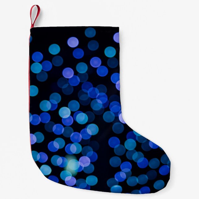 Blue bokeh light small christmas stocking (Front)