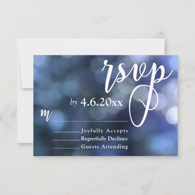 Blue Bokeh Light & Typographie 32 Wedding RSVP (Devant)