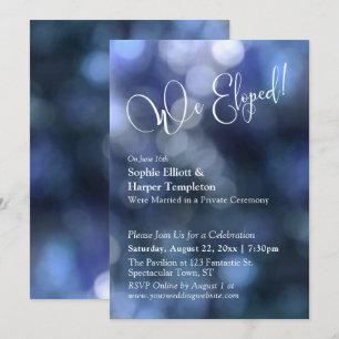 Blue Bokeh Light & "We Eloped" Typography Invitation