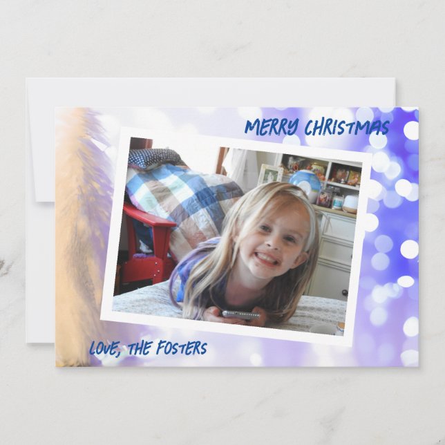 Blue Bokeh White Christmas Tree Photo Holiday (Front)