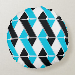 Blue, bold, cool, trendy braided geometric shapes round pillow